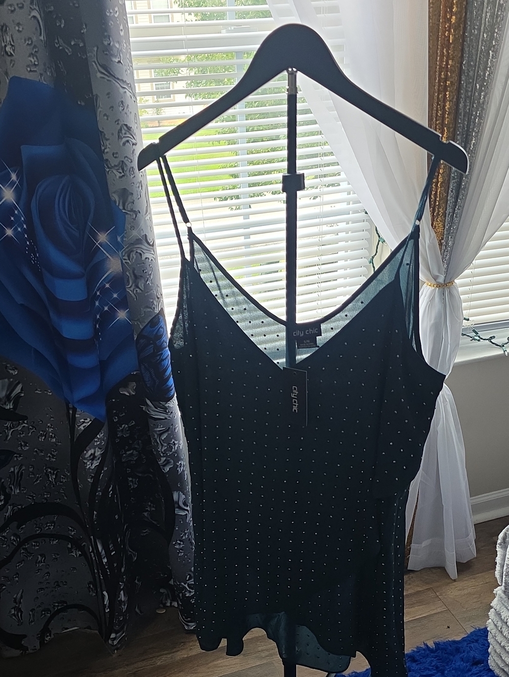 City Chic Black Rhinestone-Embellished Slip Cami